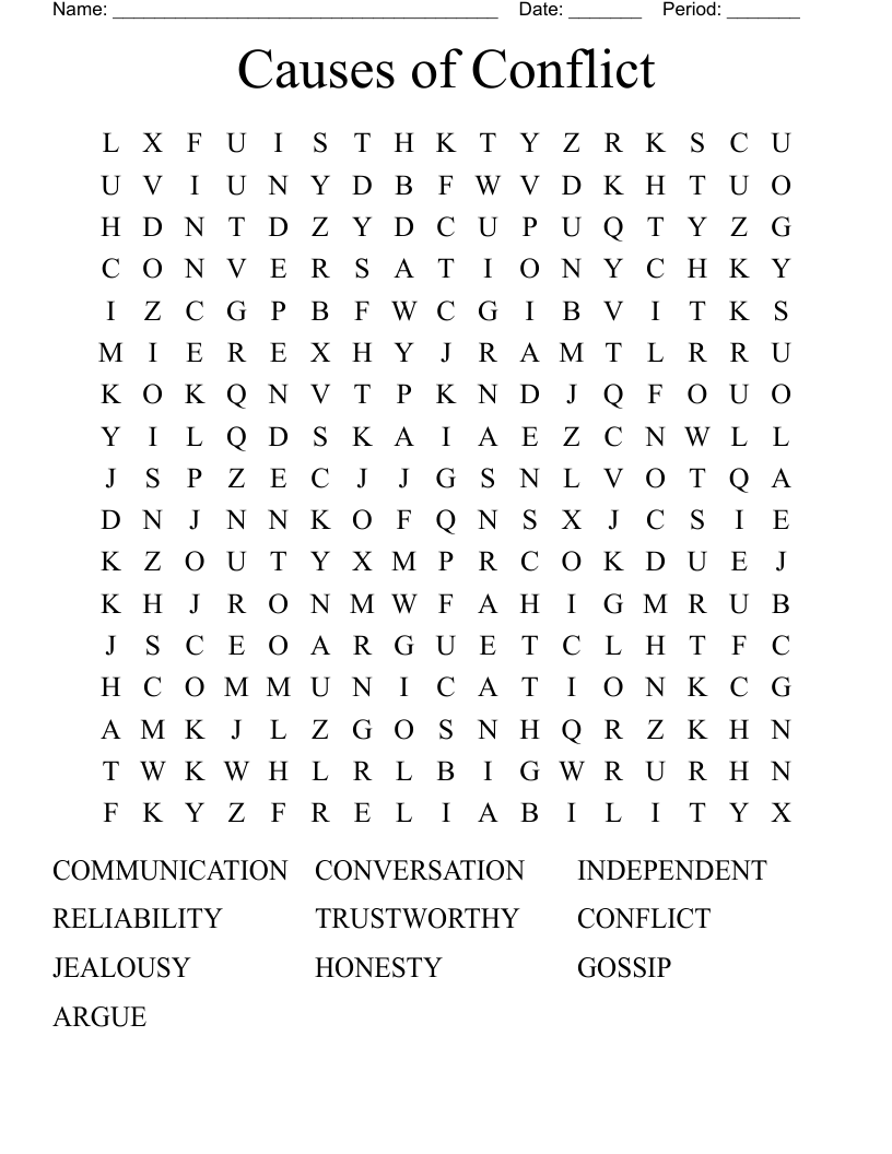 Causes of Conflict Word Search
