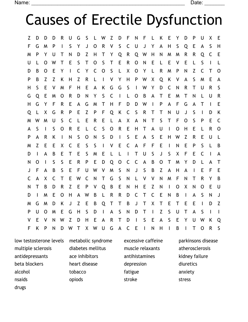Causes of Erectile Dysfunction Word Search