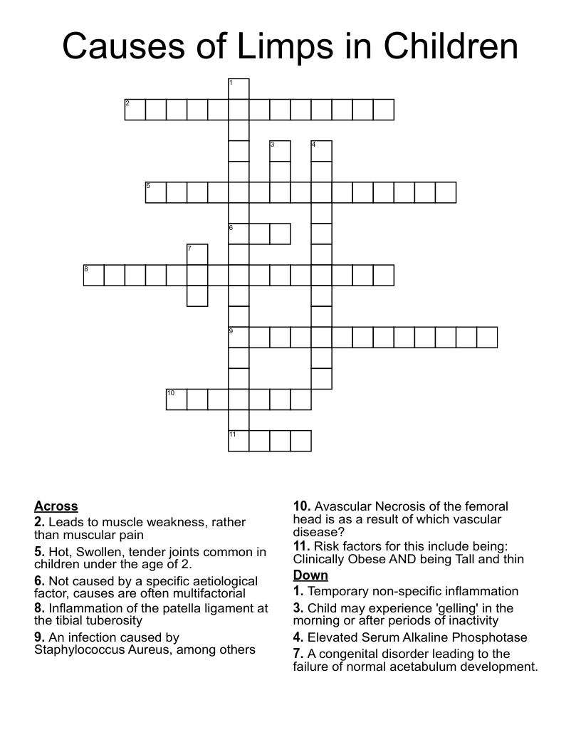 Causes of Limps in Children Crossword