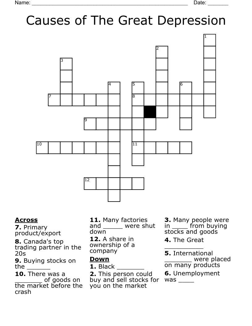 Causes of The Great Depression Crossword