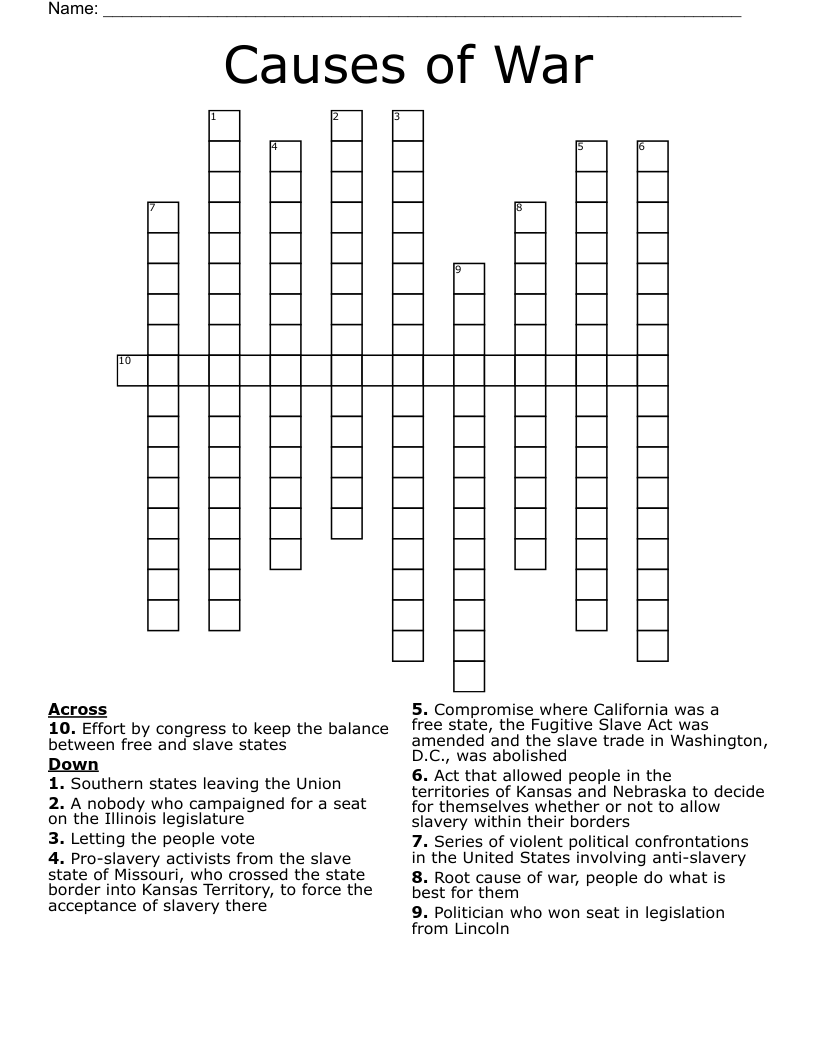 Causes of War Crossword