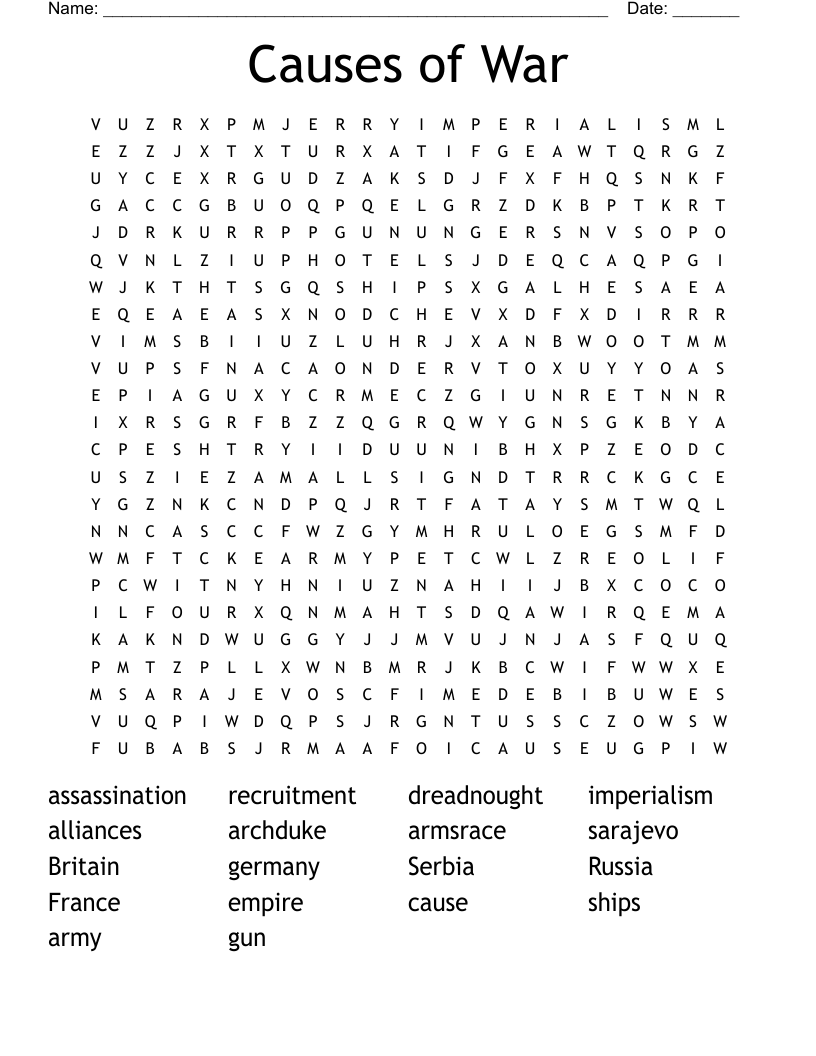Causes of War  Word Search