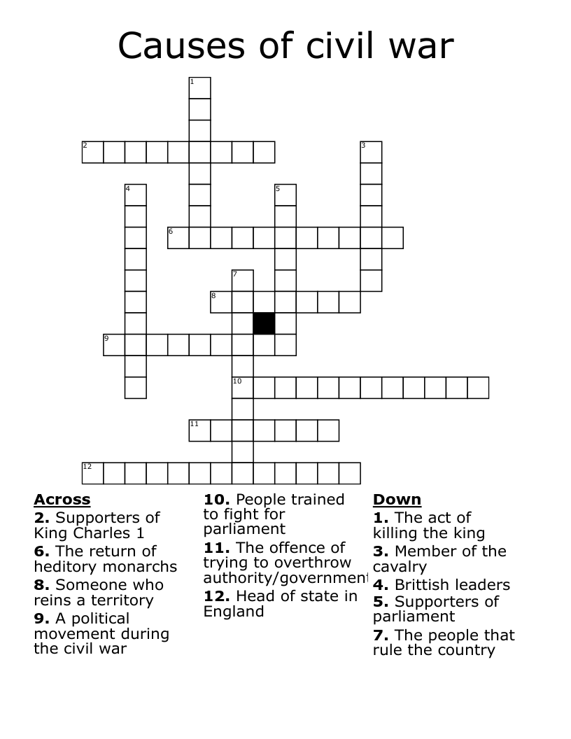 Causes of civil war  Crossword