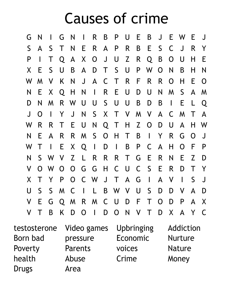 Causes of crime Word Search