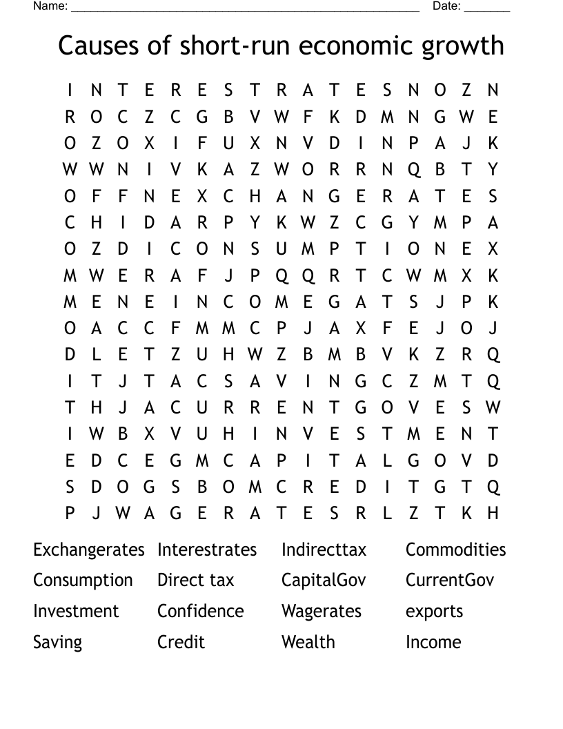 Causes of short-run economic growth Word Search