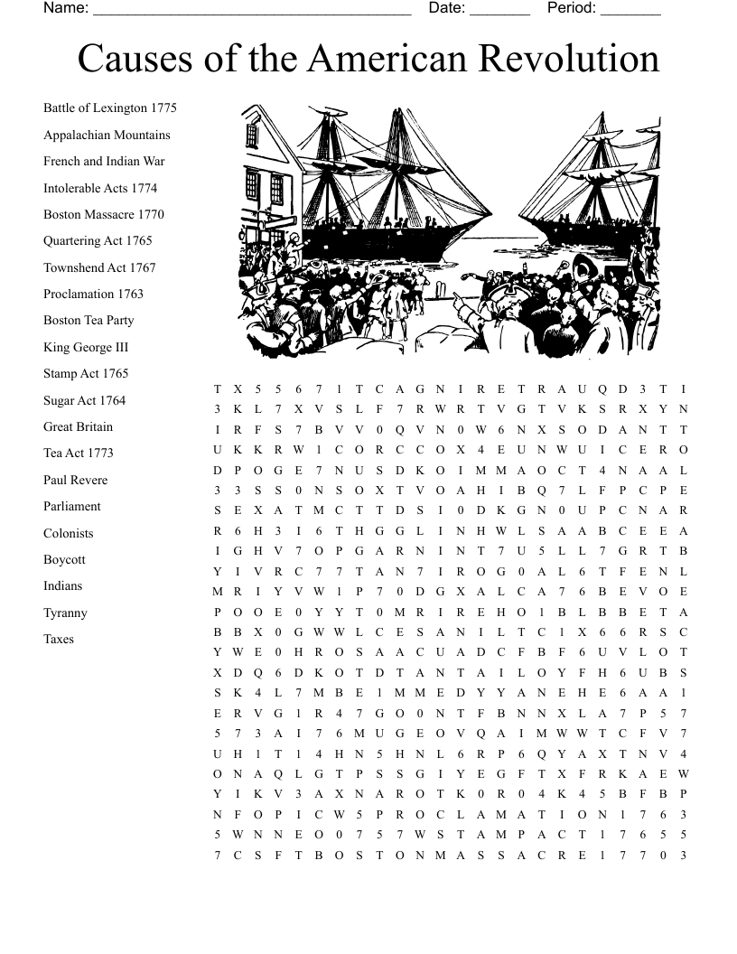 Causes of the American Revolution Word Search