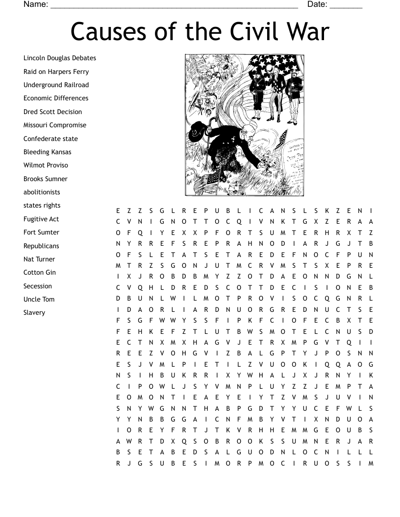 Causes of the Civil War Word Search