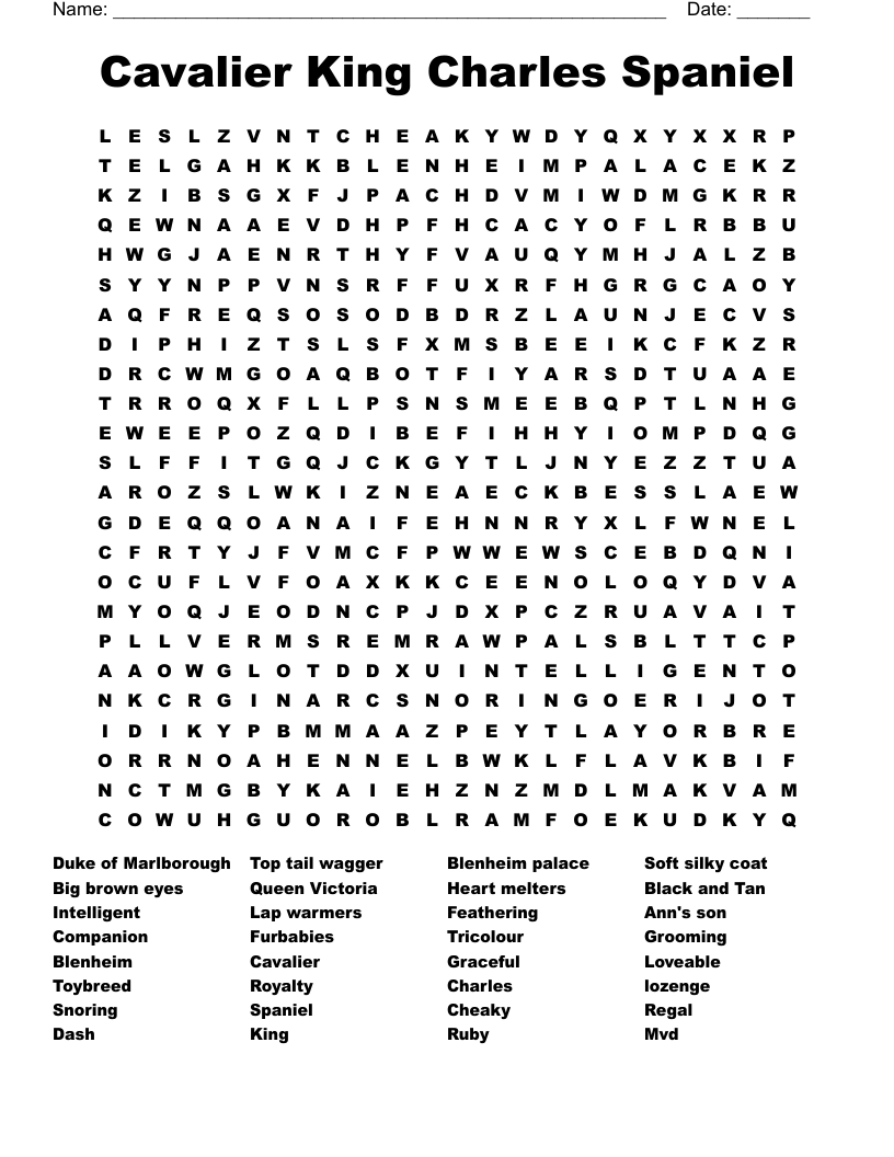Cavalier King Charles Spaniel  Word Search