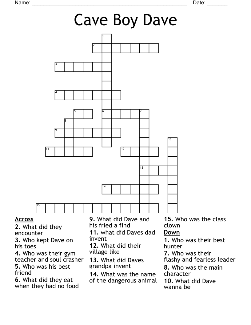 Cave Boy Dave Crossword