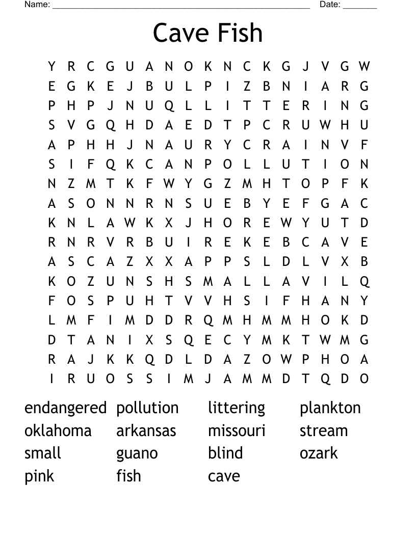 Cave Fish Word Search