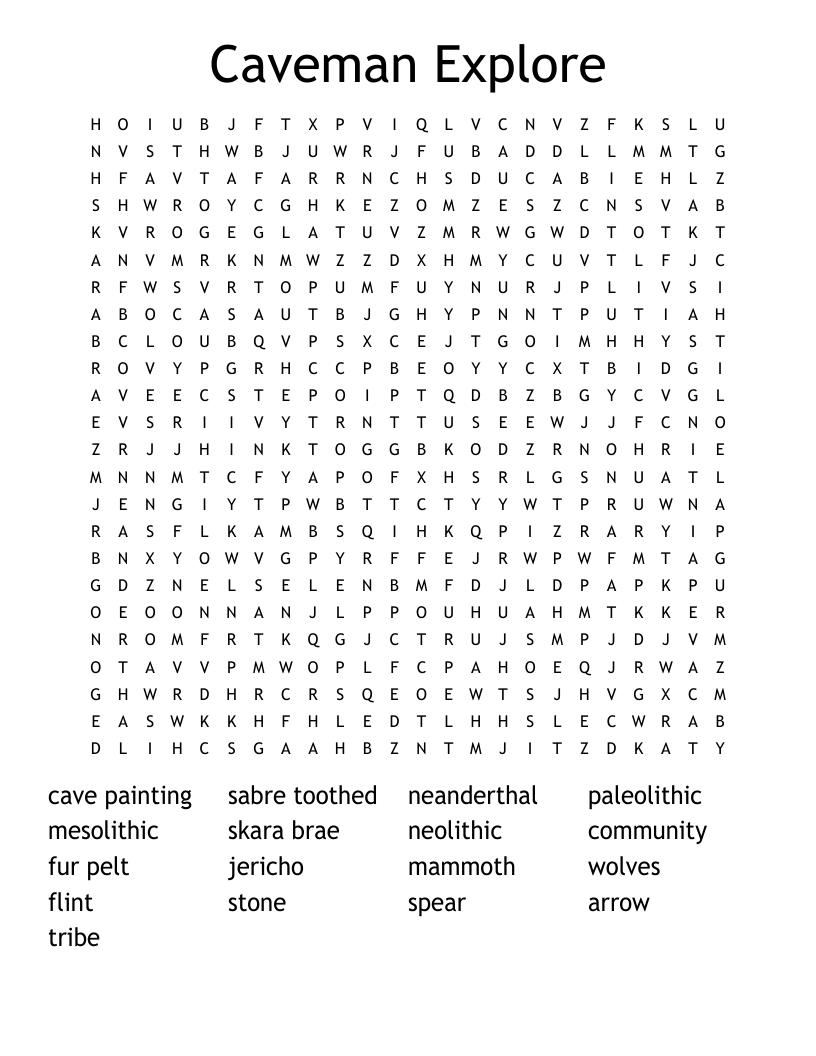 Caveman Explore Word Search
