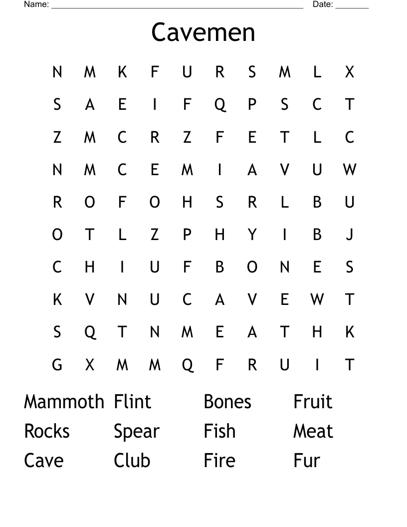 Cavemen Word Search