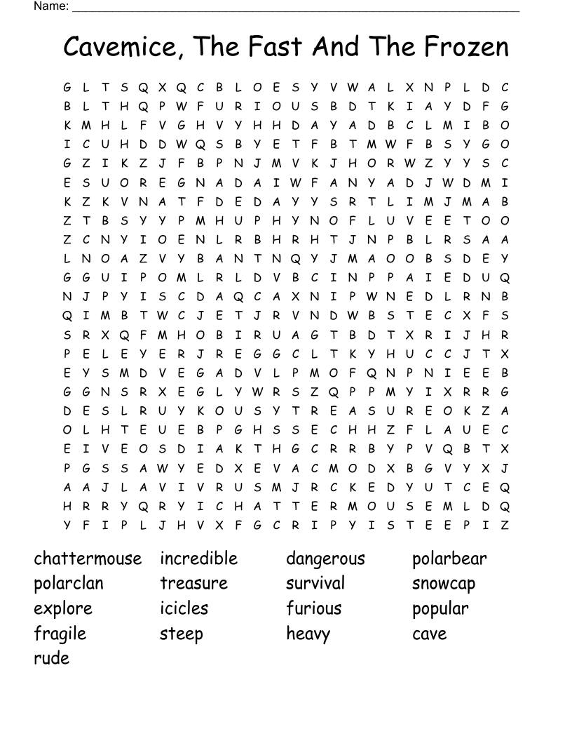 Cavemice, The Fast And The Frozen  Word Search