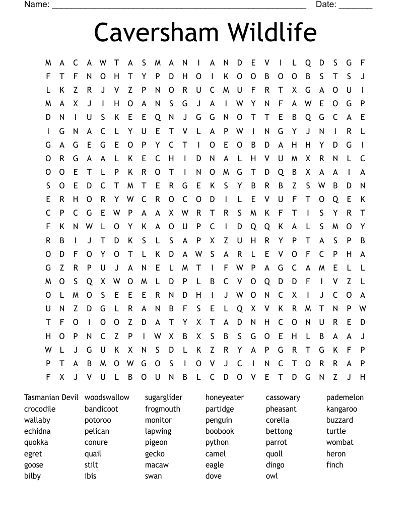 Caversham Wildlife Word Search