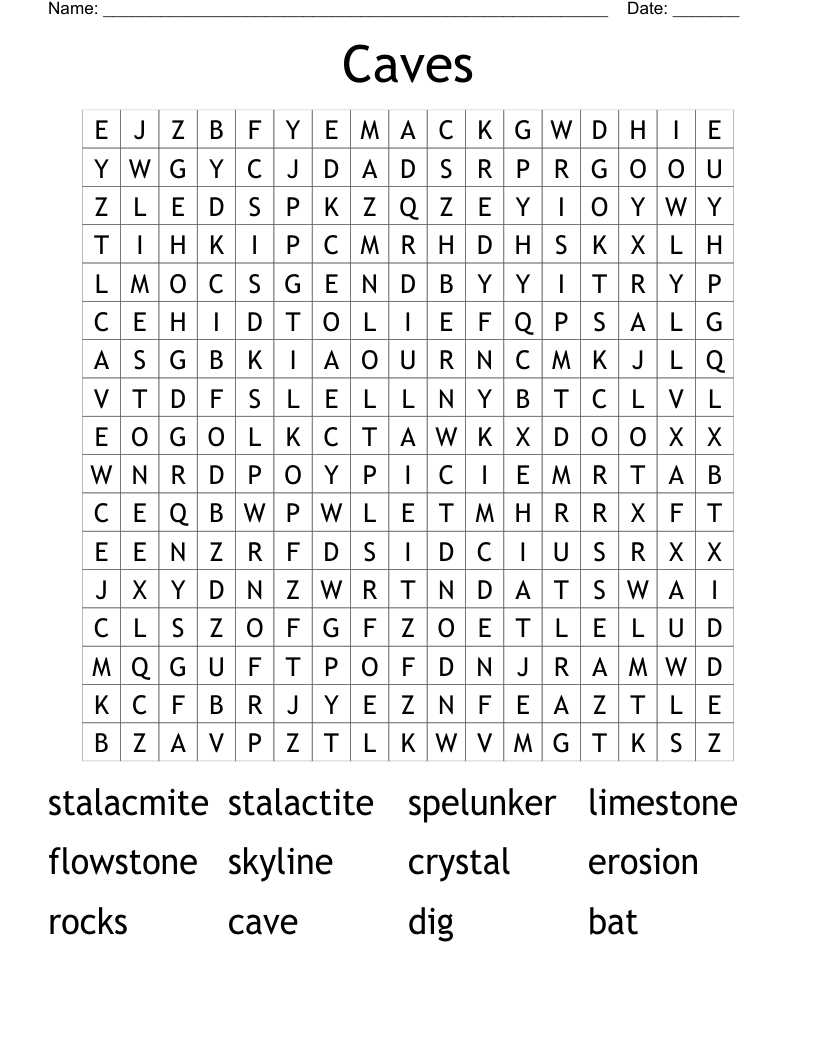 Caves Word Search