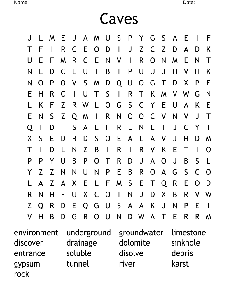 Caves Word Search