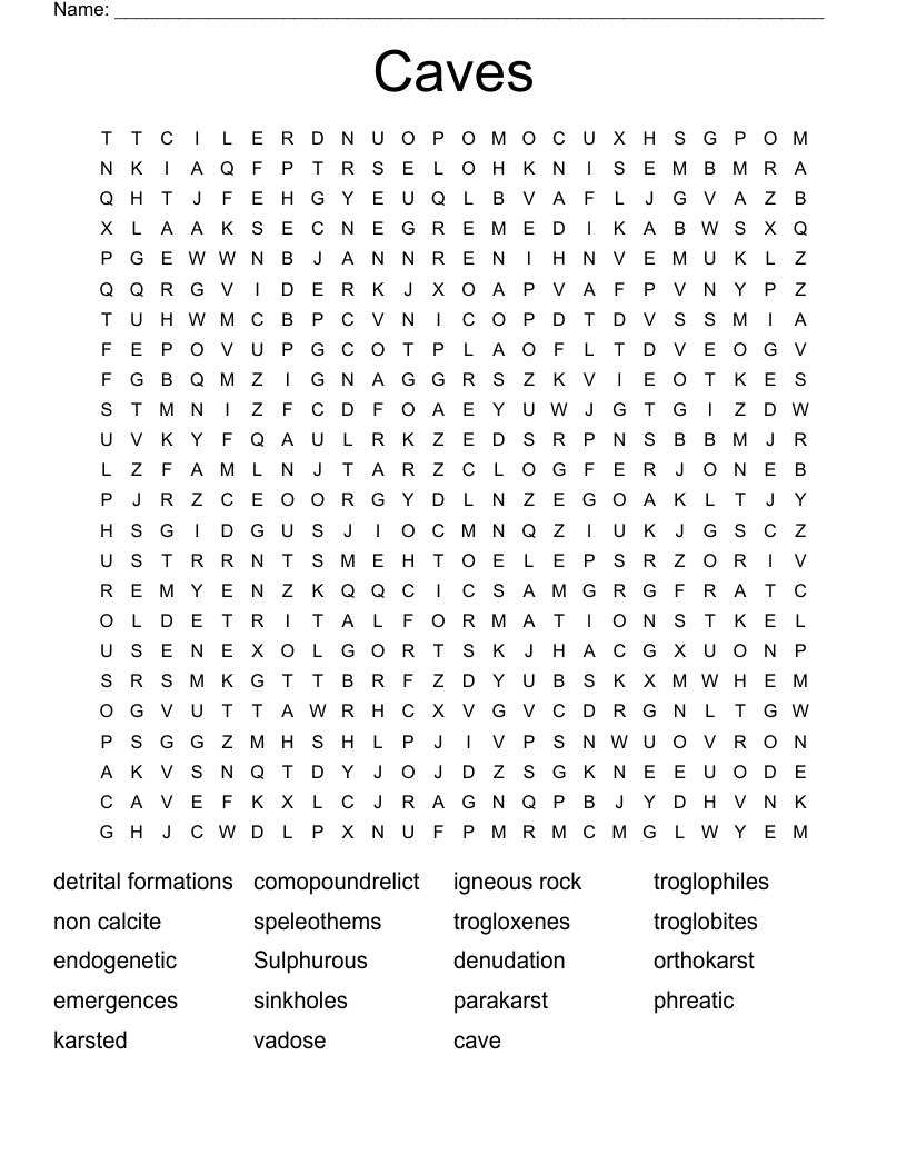 Caves Word Search