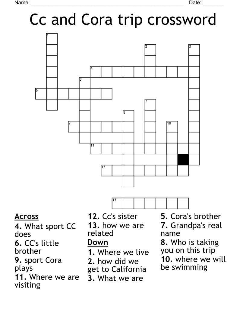 Cc and Cora trip crossword