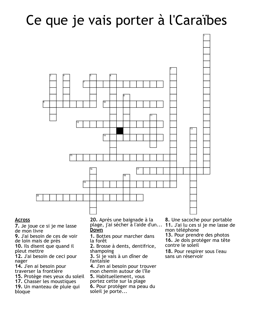 Ce que je vais porter à l'Caraïbes Crossword
