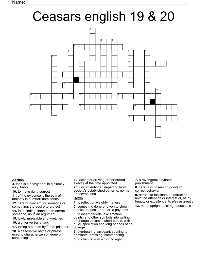 Ceasars english 19 & 20 Crossword