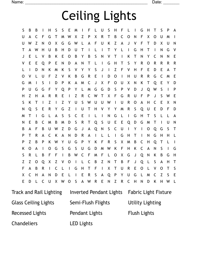 Ceiling Lights  Word Search