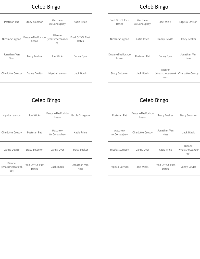 Celeb Bingo