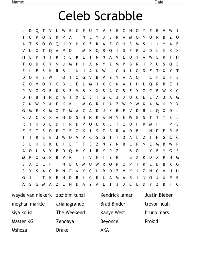 Celeb Scrabble Word Search