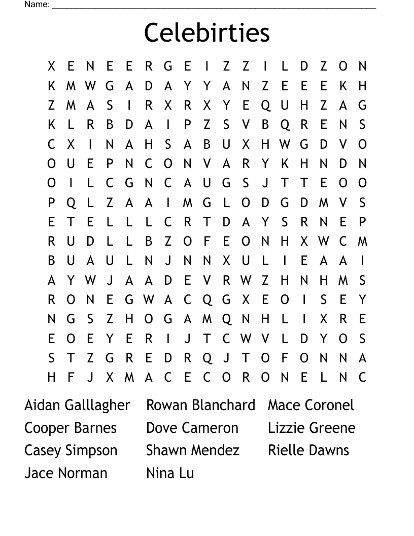 Celebirties Word Search