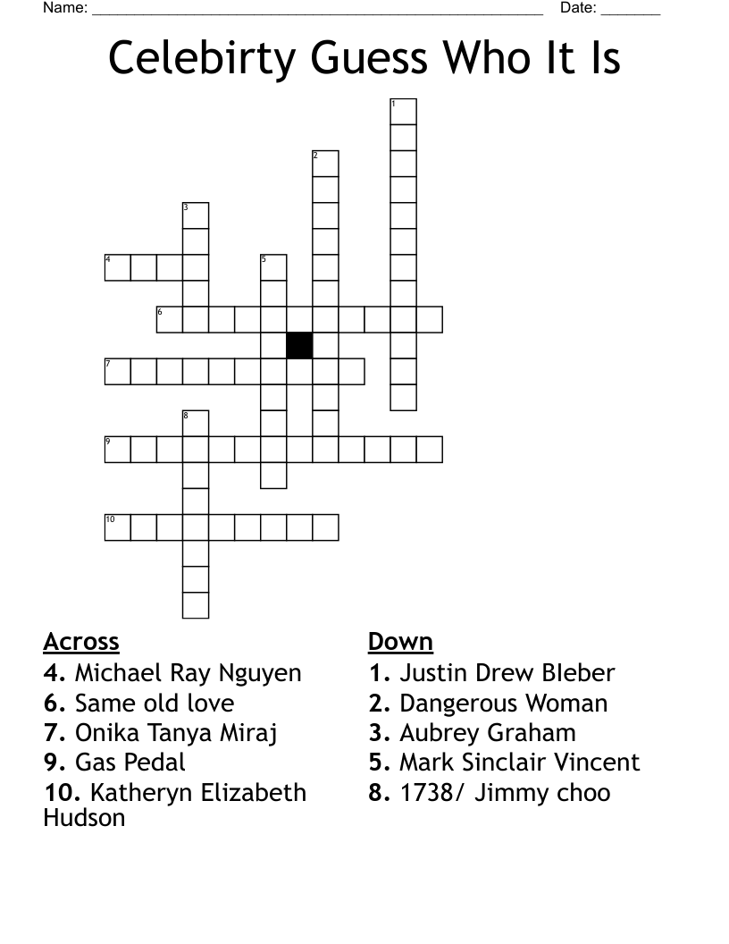 Celebirty Guess Who It Is Crossword