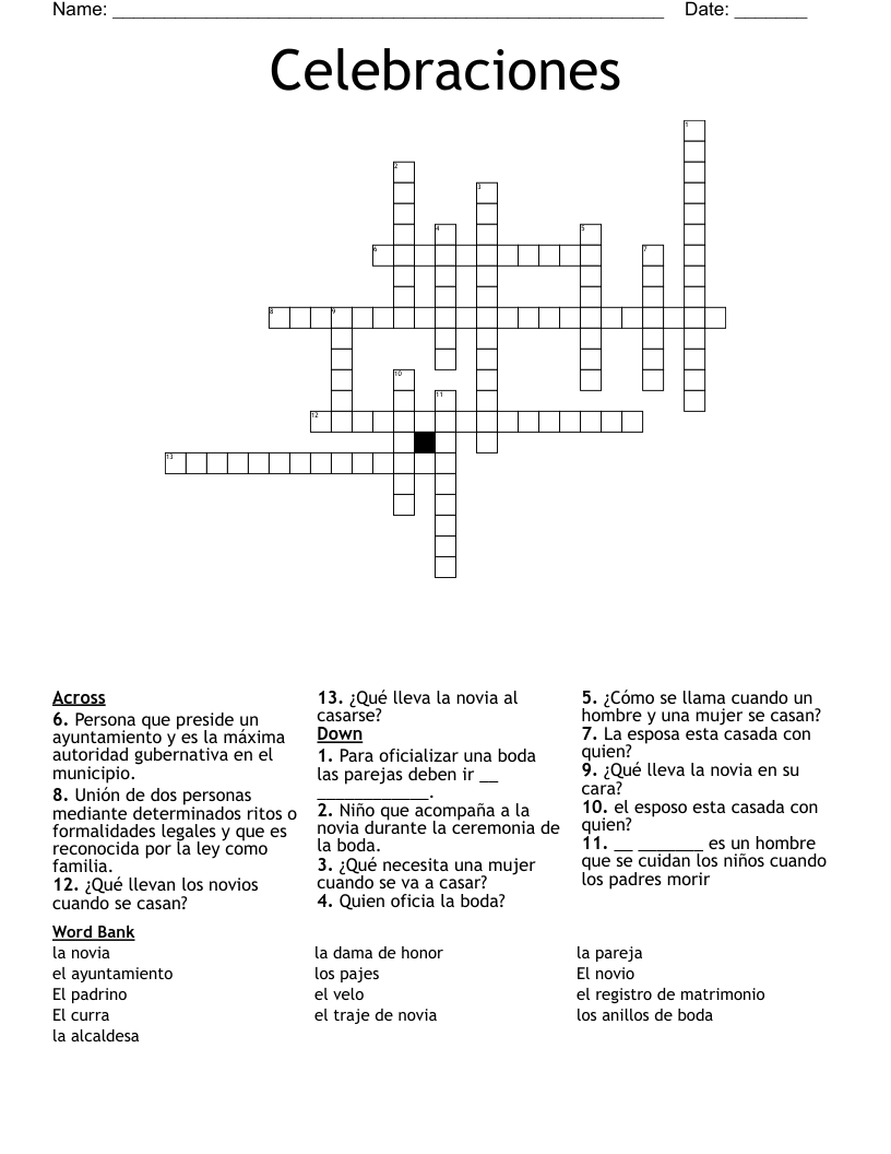 Celebraciones Crossword