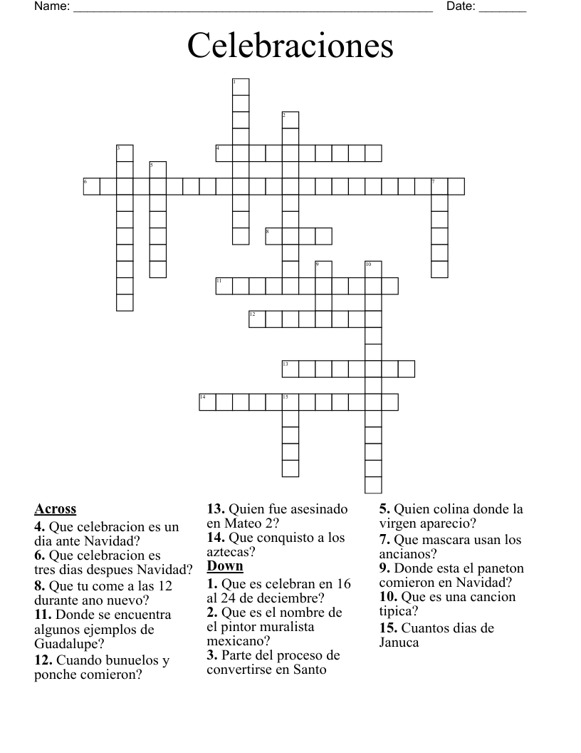 Celebraciones Crossword