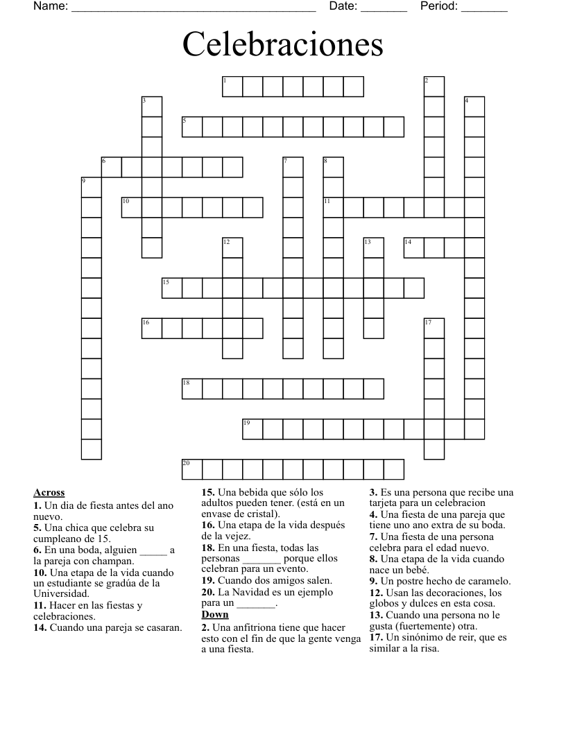 Celebraciones Crossword
