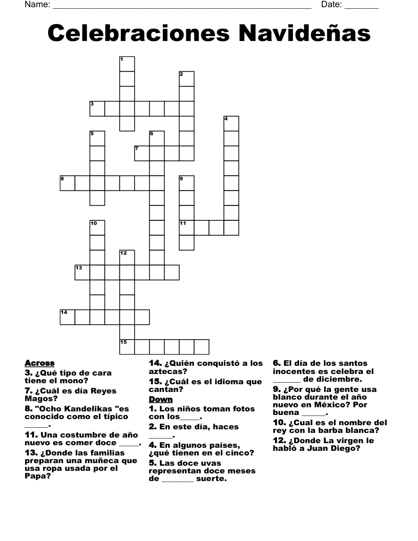 Celebraciones Navideñas  Crossword