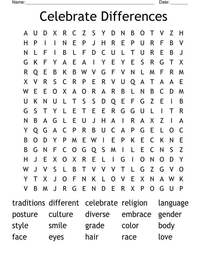 Celebrate Differences Word Search