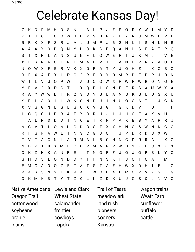Celebrate Kansas Day! Word Search