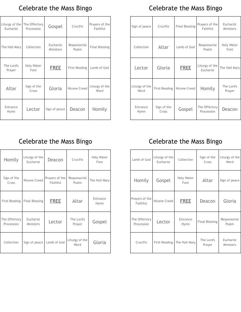 Celebrate the Mass Bingo