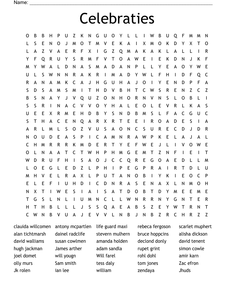 Celebraties Word Search
