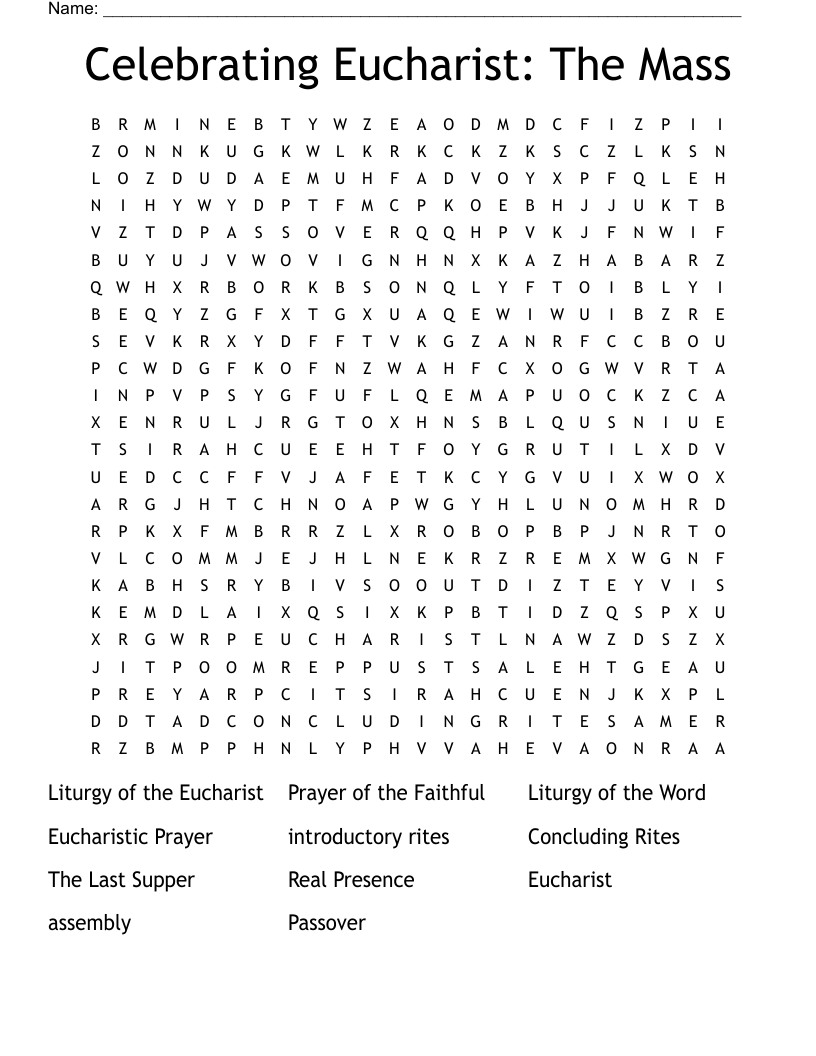 Celebrating Eucharist: The Mass Word Search