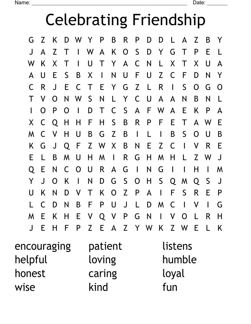 Celebrating Friendship Word Search
