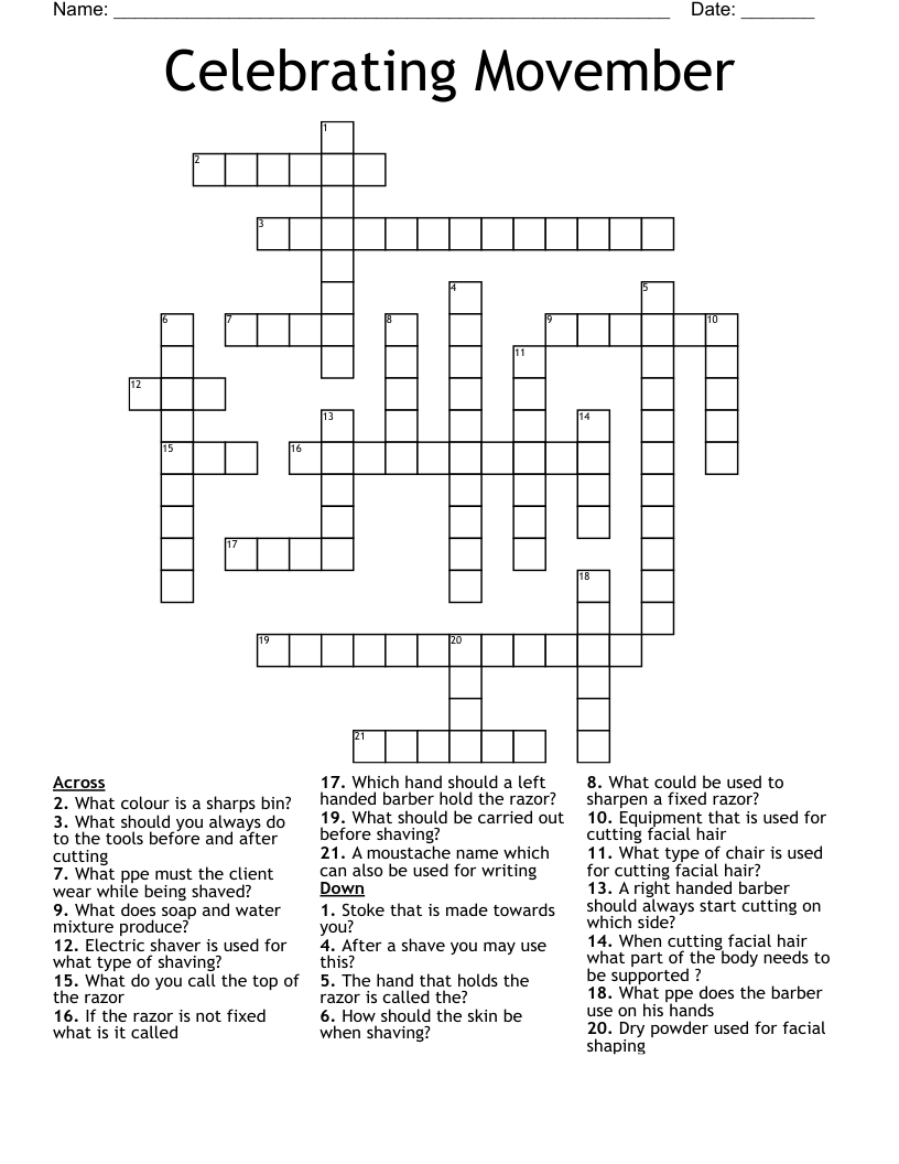 Celebrating Movember  Crossword