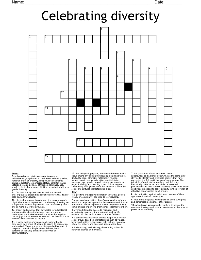 Celebrating diversity  Crossword