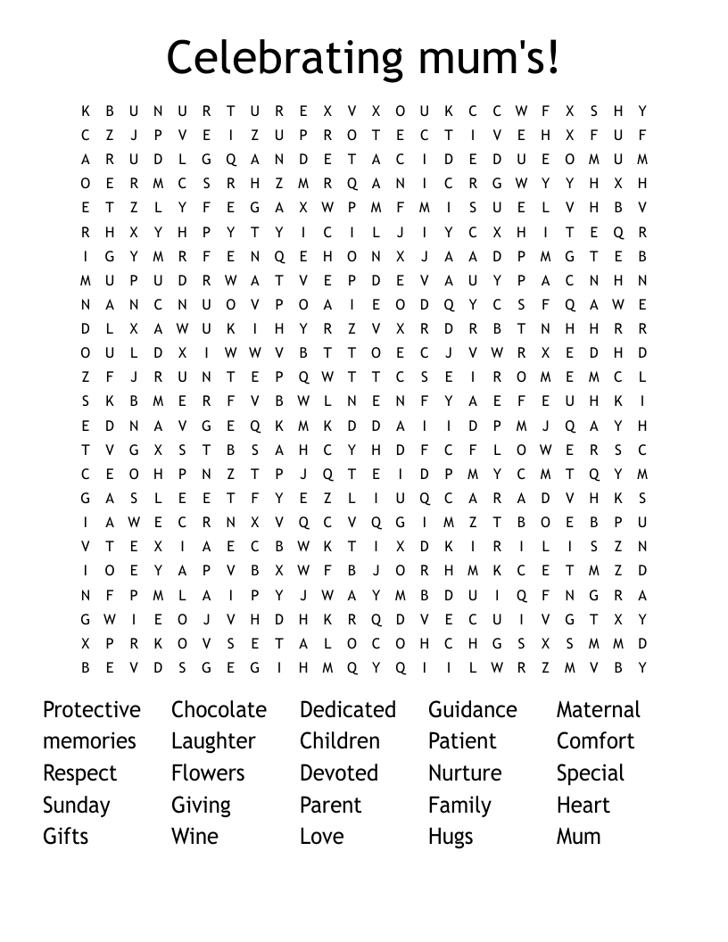 Celebrating mum's! Word Search