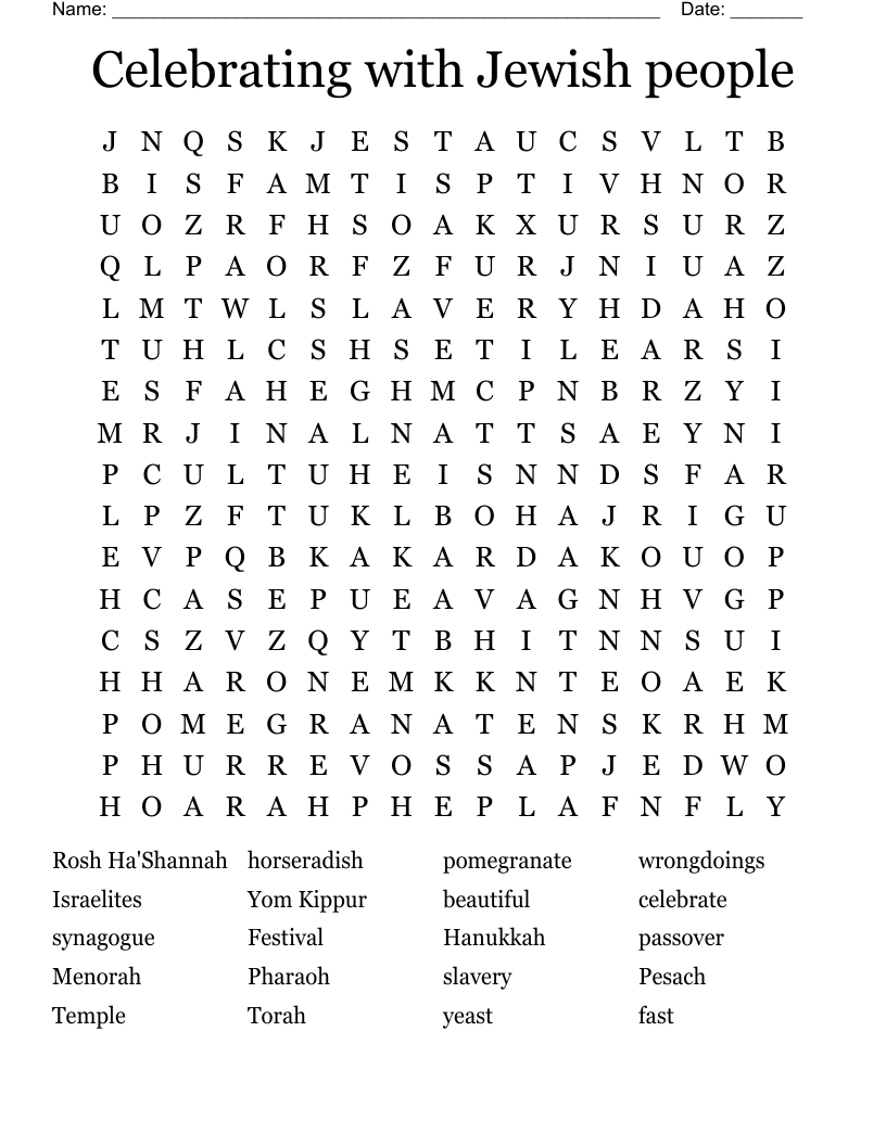 Celebrating with Jewish people Word Search