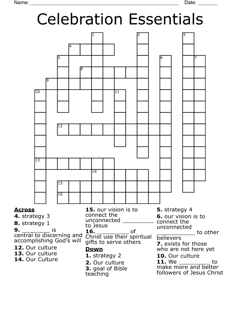Celebration Essentials Crossword