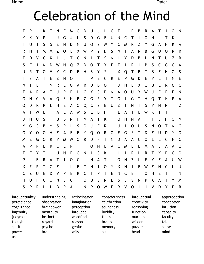 Celebration of the Mind Word Search