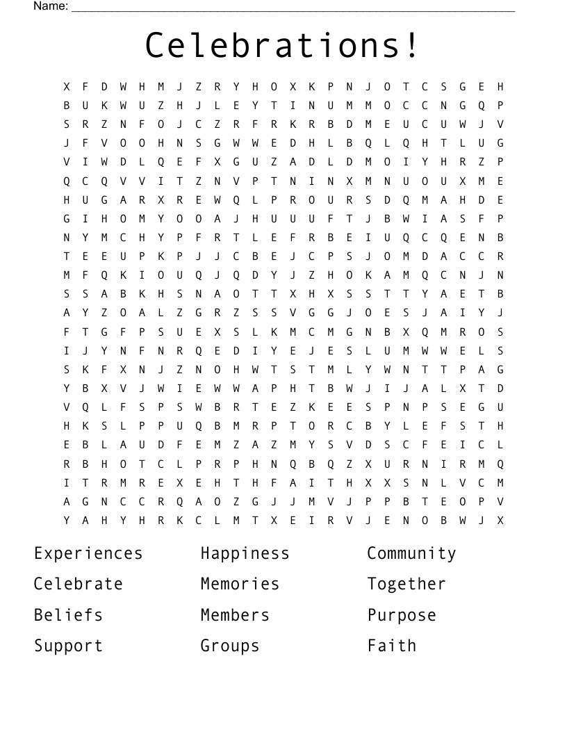 Celebrations! Word Search