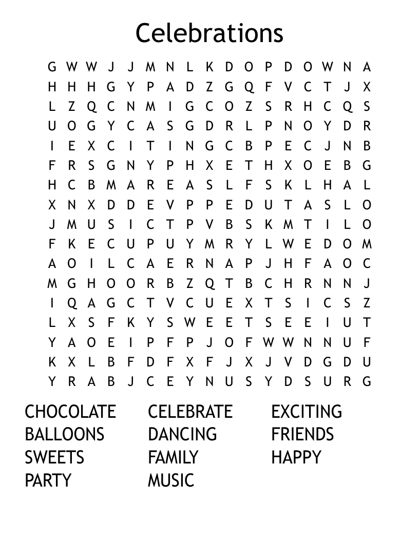 Celebrations Word Search