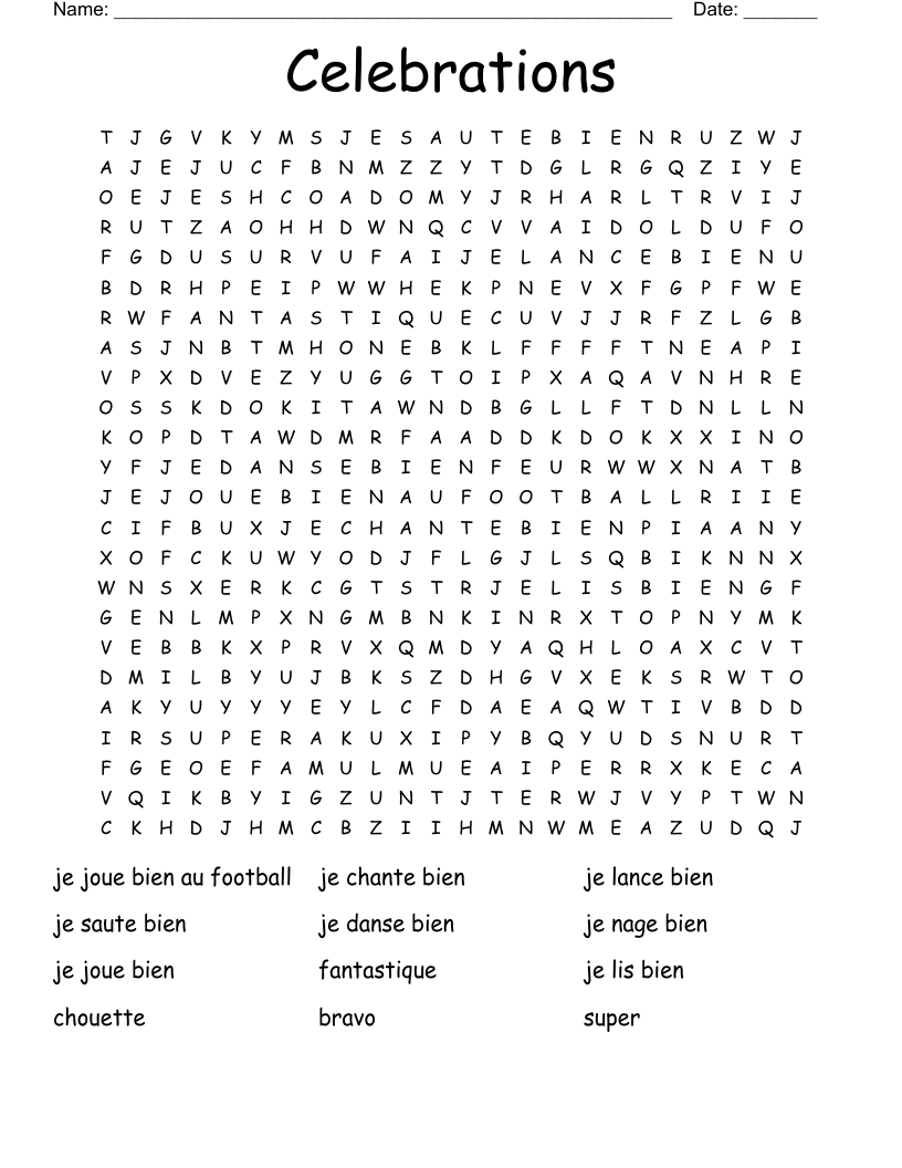 Celebrations Word Search