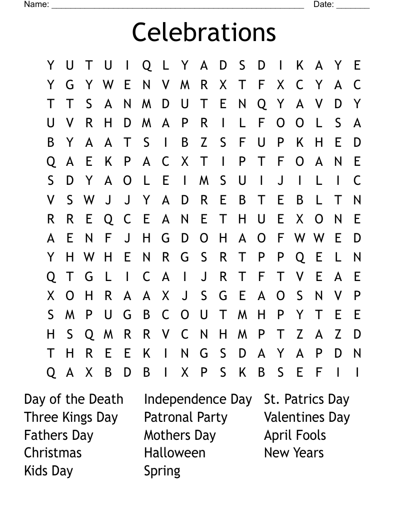 Celebrations Word Search