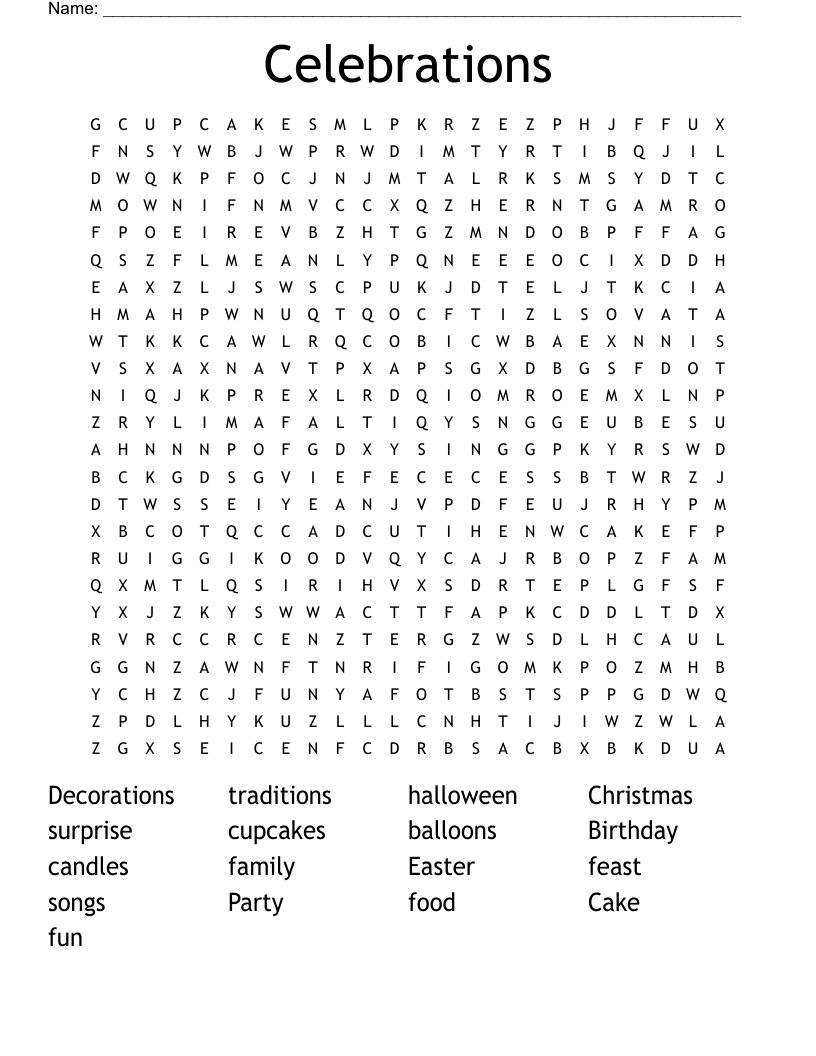 Celebrations  Word Search